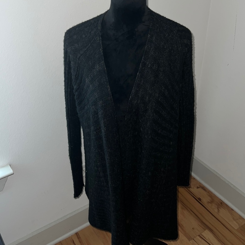 Free People long ribbed‎ open cardigan sweater charcoal Sz L